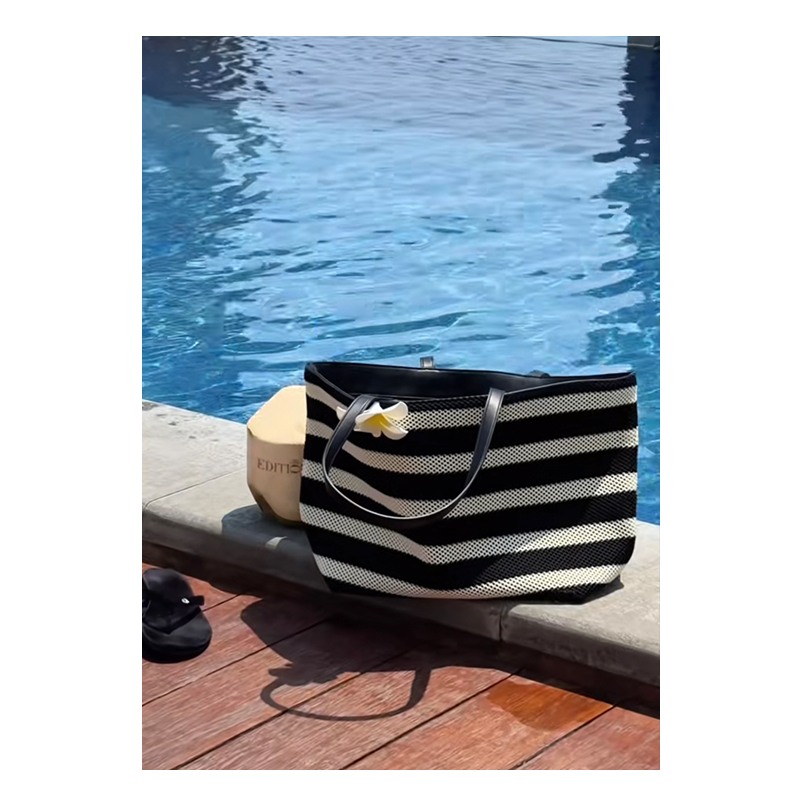 Discover  Revive韩系简约百搭休闲大容量条纹单肩托特包（E052）