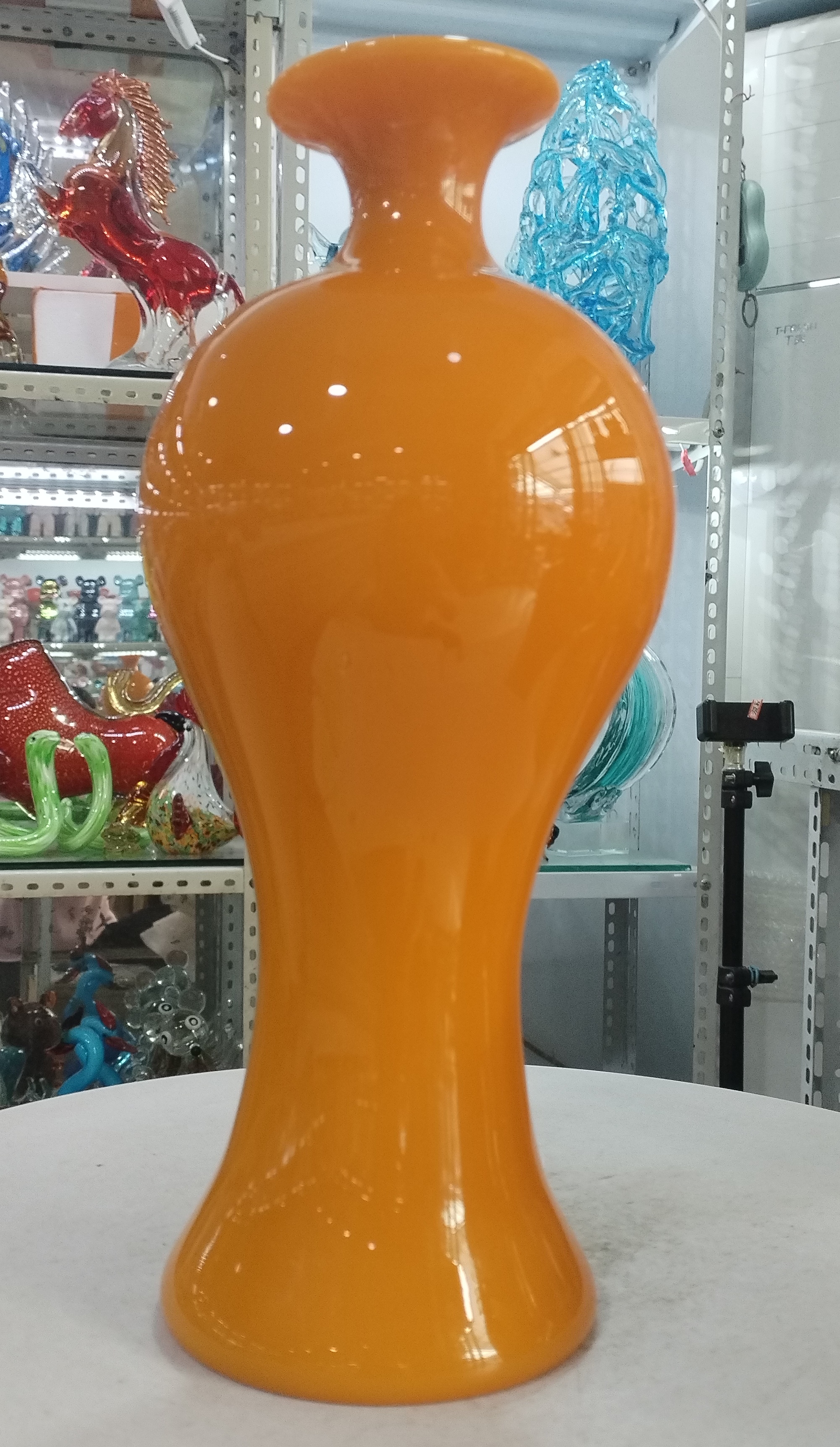 手工琉璃鸡油黄4号梅瓶桌面摆件