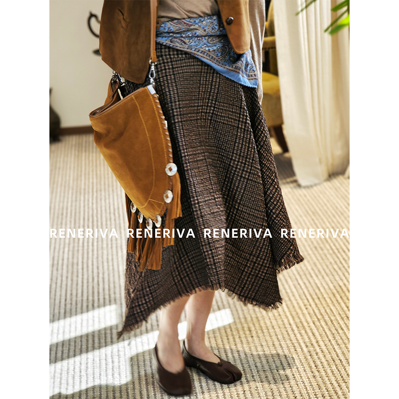 ReneRiva买手店 Riva 苏格兰小调格纹不规则下摆半裙