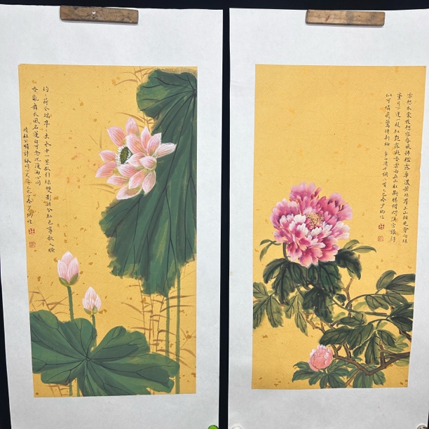 任少卿四条屏新中式手绘装饰画适用于玄关书房茶室客厅
