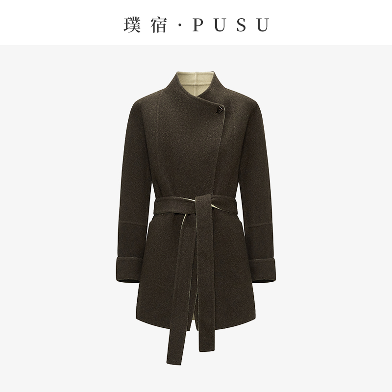 璞宿PUSU  岁暮栖暖 绵羊毛交领系带双色双面呢大衣  56102