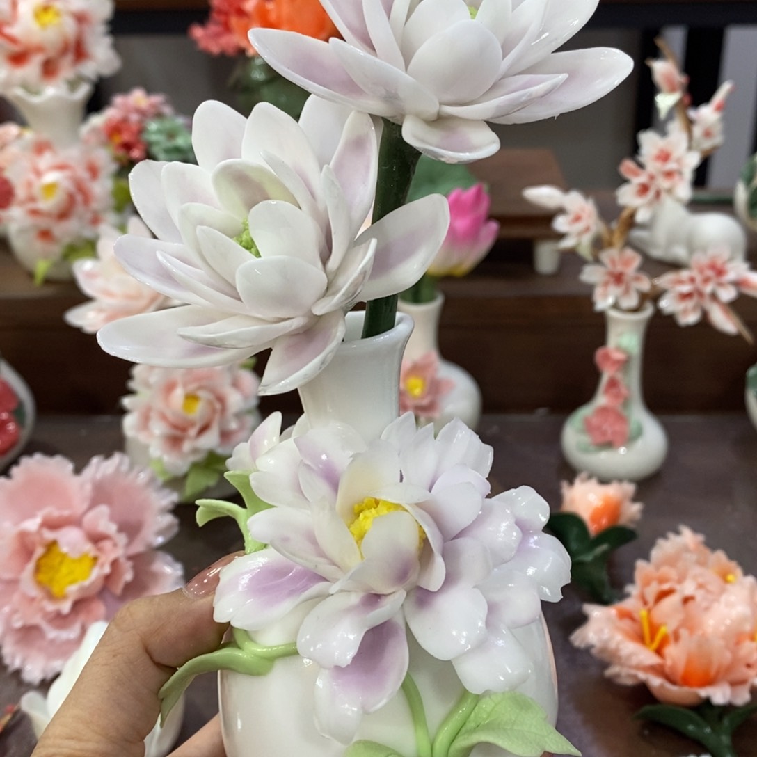 瓷片陶瓷手工花摆件