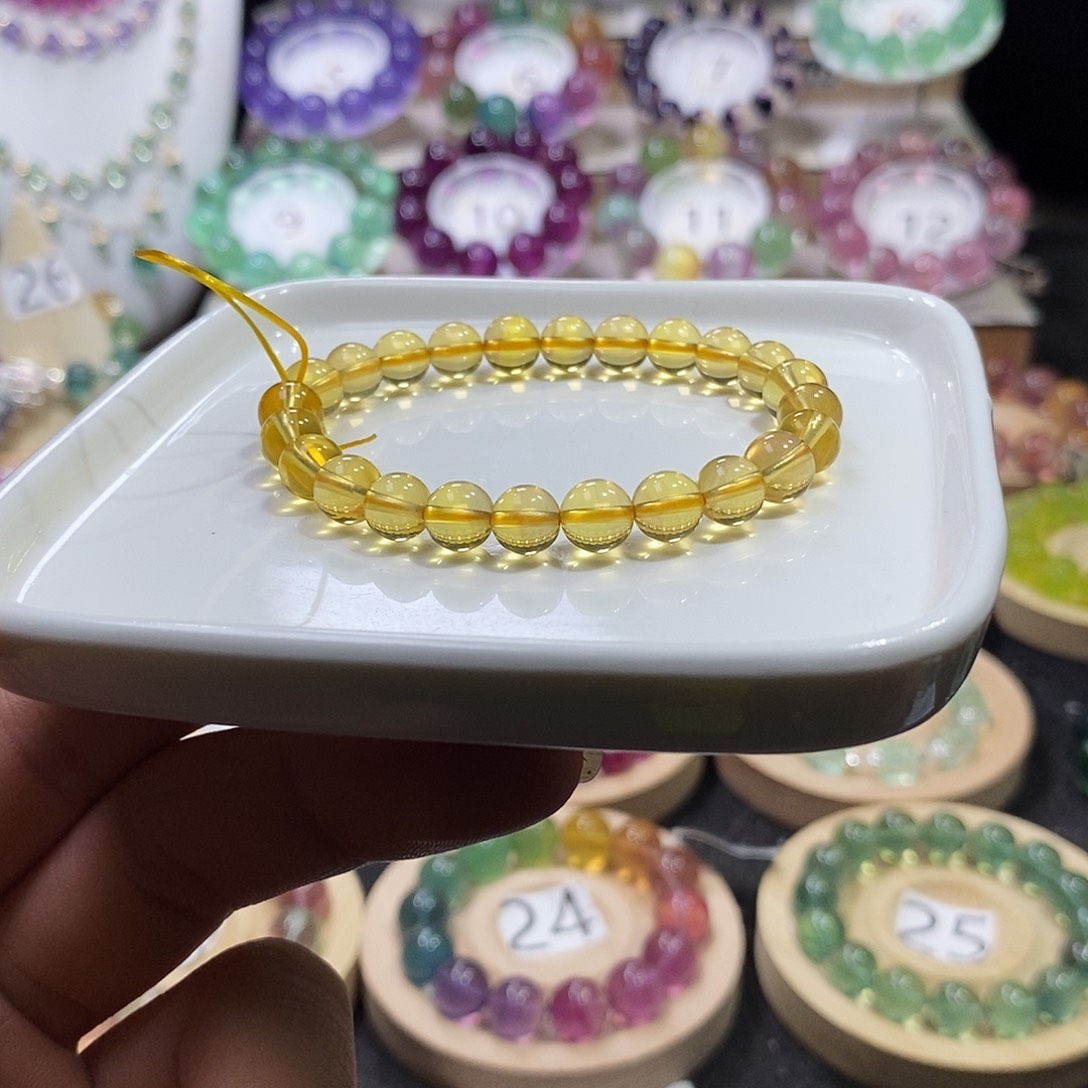 萤石手链未镶嵌金黄色7.7mm