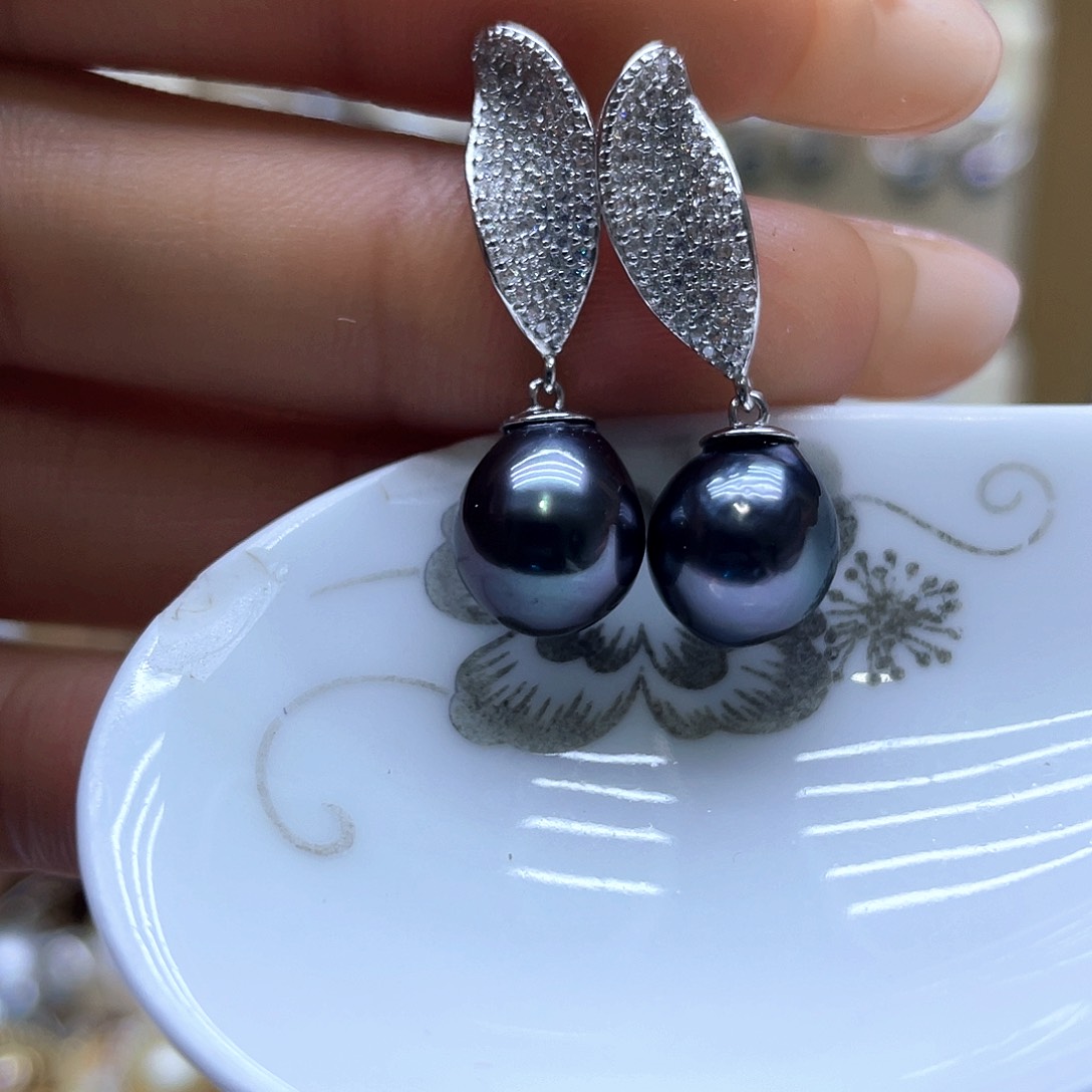 海水珍珠耳饰银S925镶嵌