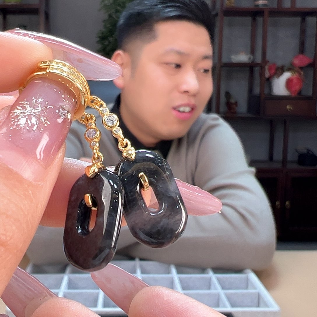 翡翠耳饰银S925镶嵌耳环