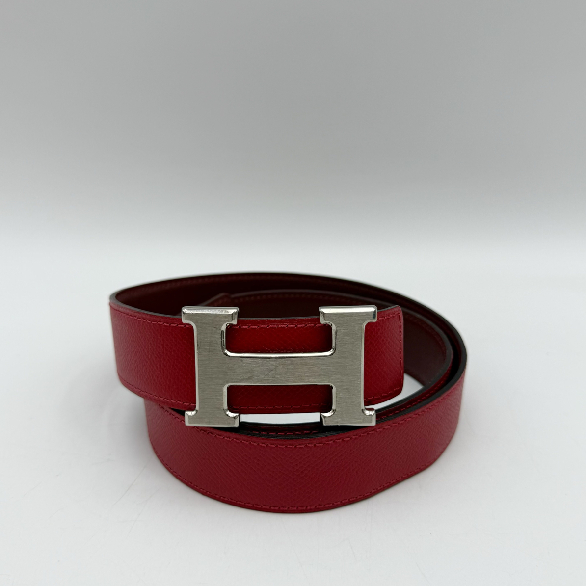 95新 Hermes/爱马仕 双面 银扣腰带、皮带 宽3.2cm85码Q43728