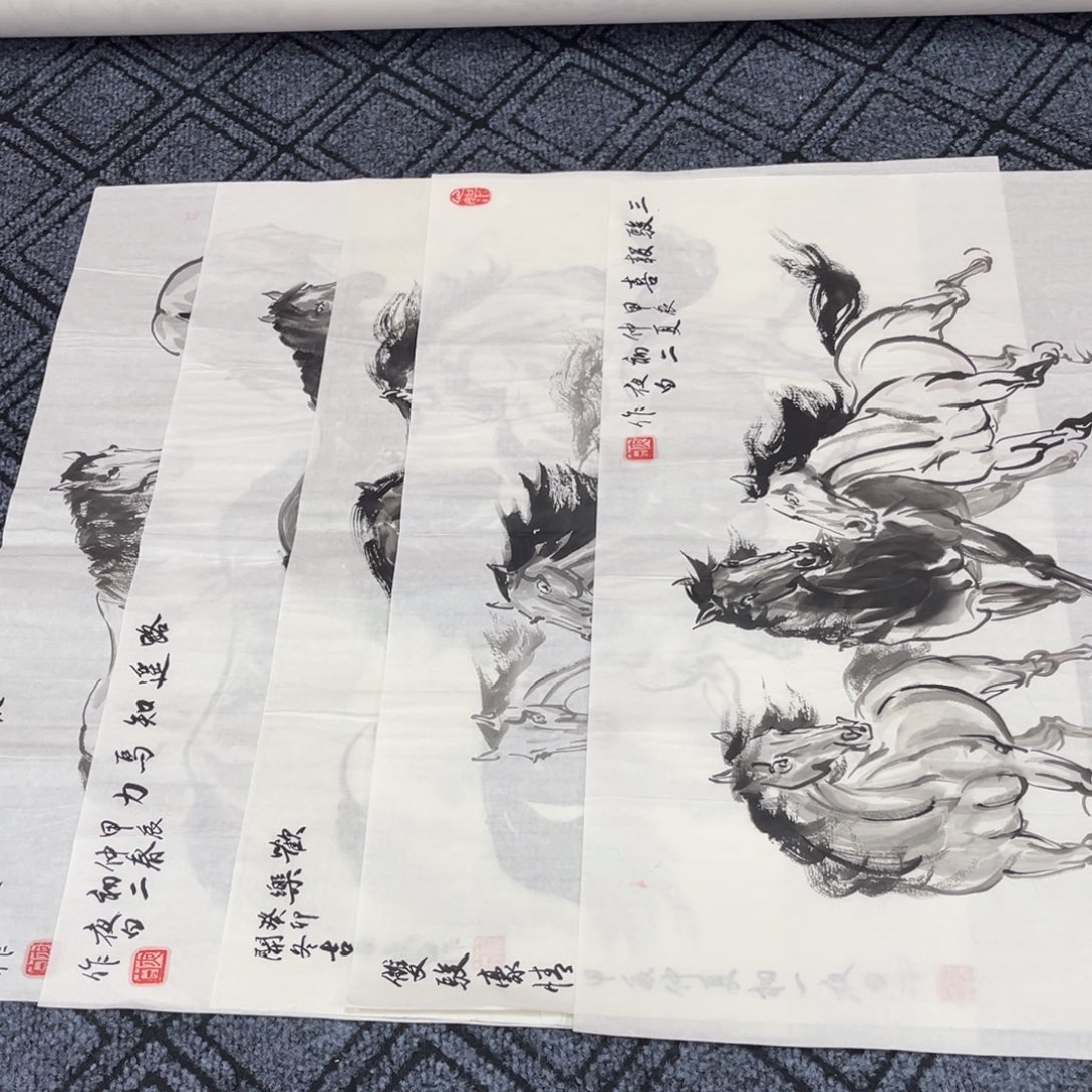 用***3国画四尺三开5张的