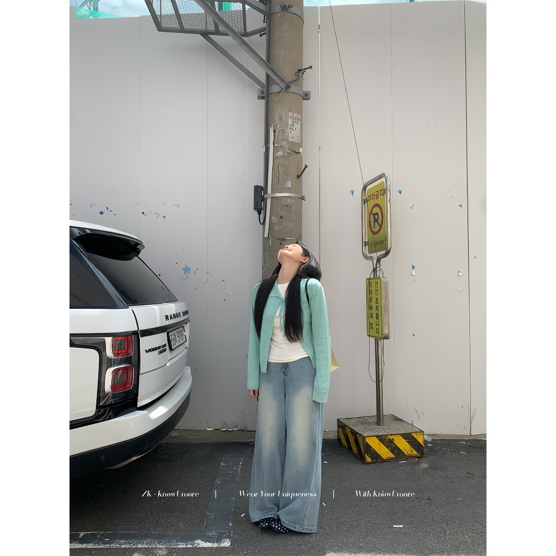 知葵微胖定制【天赋腿精】初秋韩系显瘦高腰阔腿裤牛仔裤12253N4619