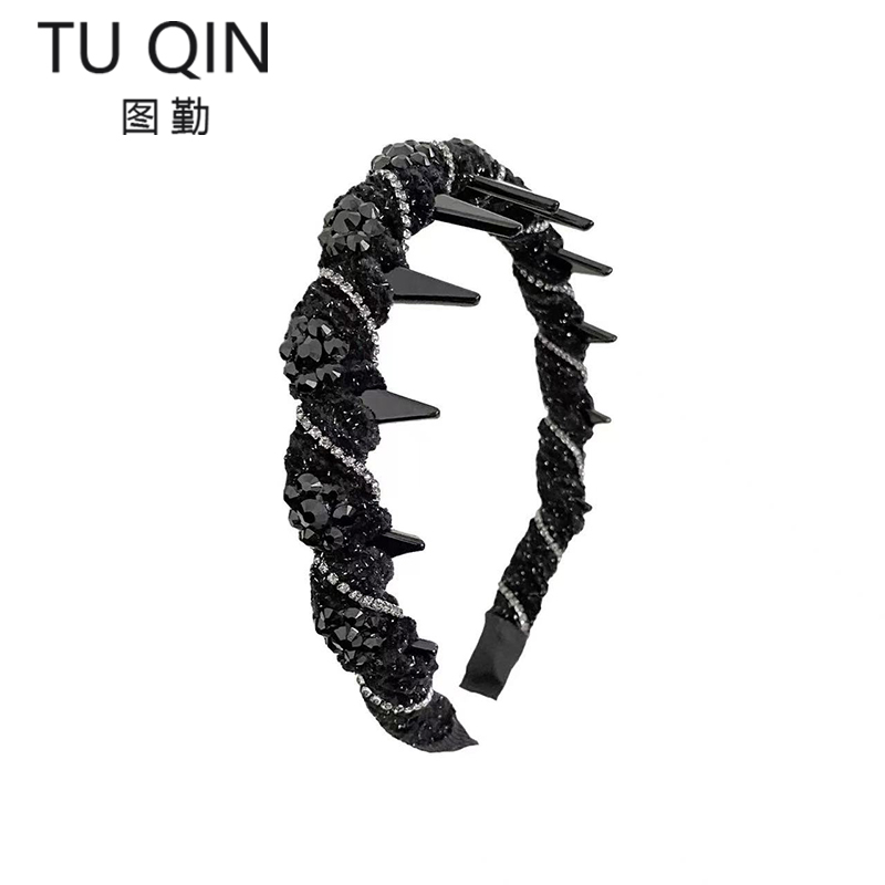 TUQIN【图勤】细闪水钻丝绒缠绕齿梳发箍甜美淑女重工发饰复古头饰