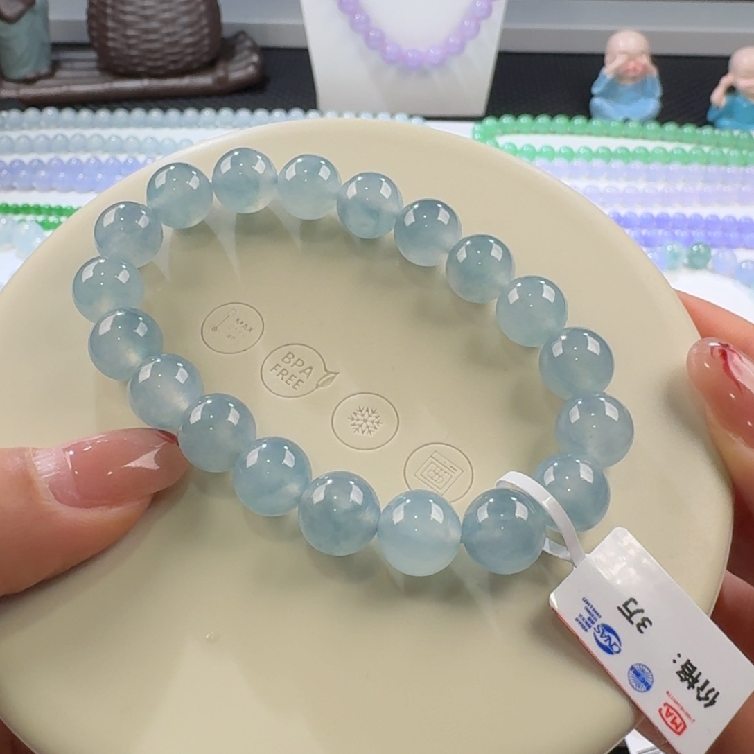 翡翠手链未镶嵌复古晕染蓝单圈10mm