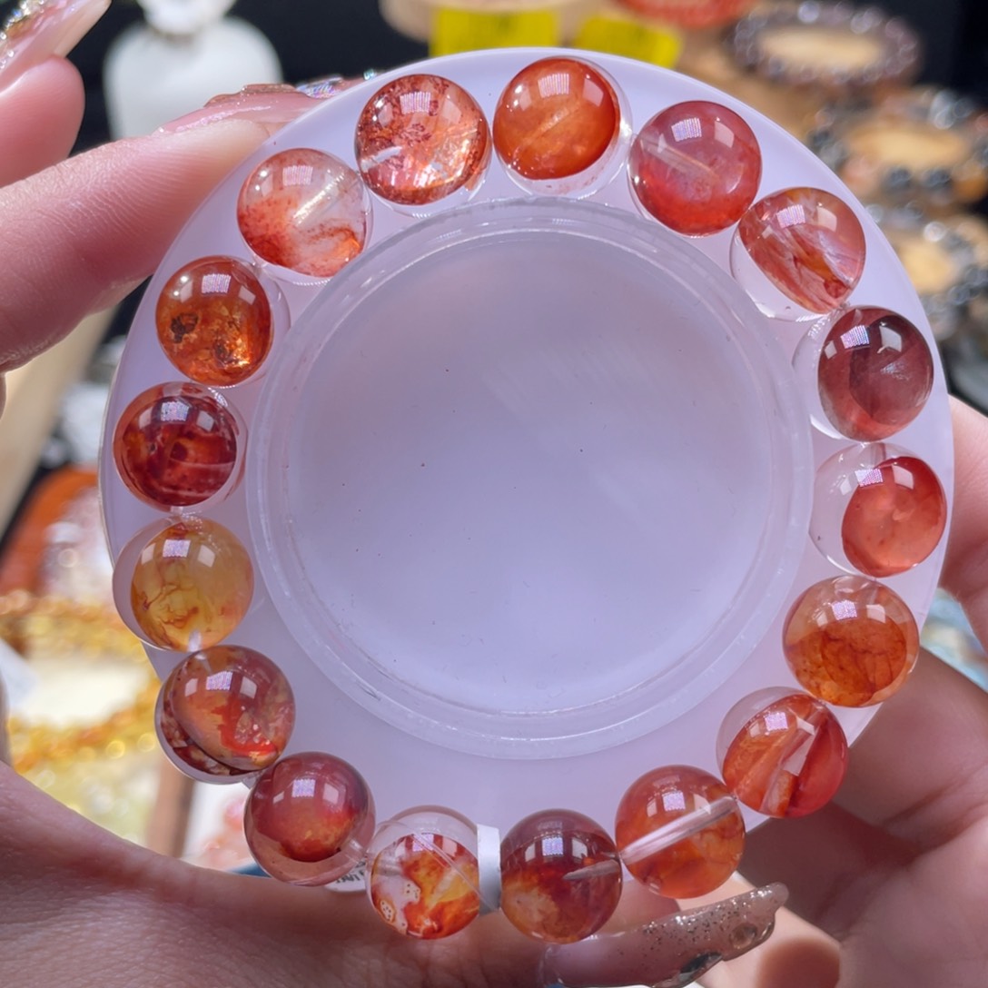 水晶手串未镶嵌麒麟纹胶花