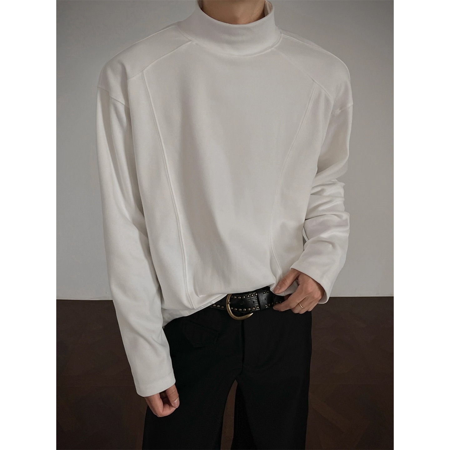 Xcool半高领德绒内搭打底衫男款秋季boxy解构正肩上衣痞帅长袖t恤