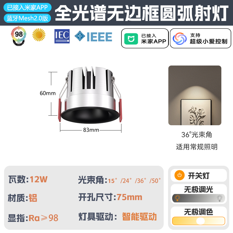 RGP嵌入式弧面射灯隐形无边框聚光洗墙智能Mesh2.0免预埋防眩射灯