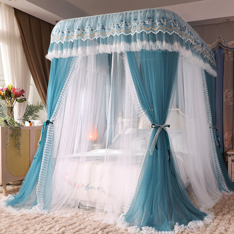 2025新款三开门导轨公主风蕾丝花床幔卧室落地蚊帐款1.5米1.8米床