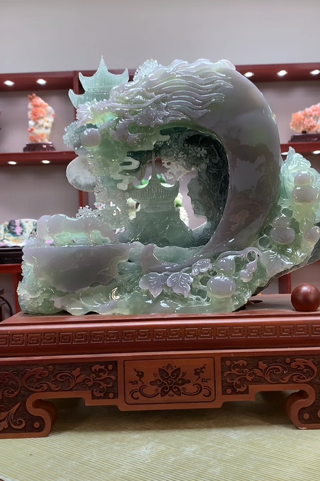 8448家居装饰摆件玉石雕刻电视柜玄关新中式创意书房山水花鸟白菜