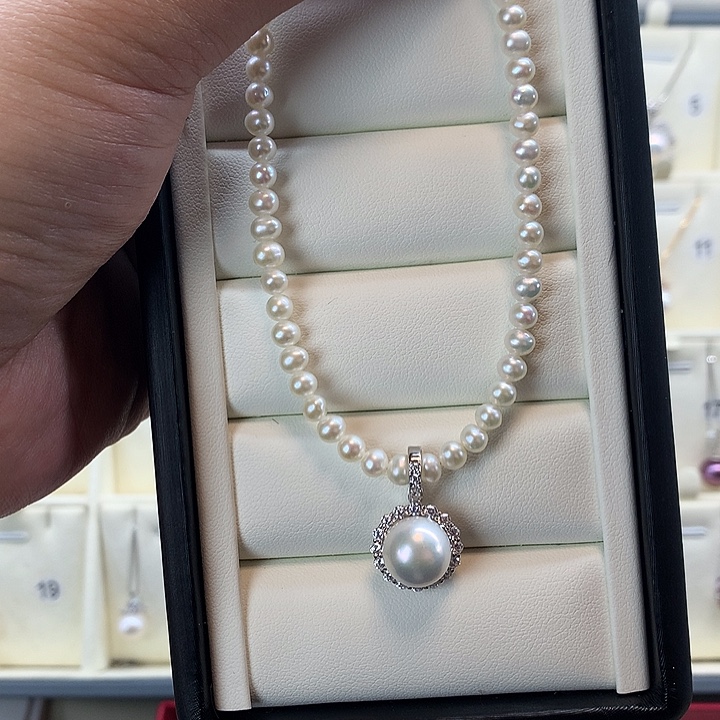 淡水珍珠颈饰银S925镶嵌小米套链4-5小米➕太阳花
