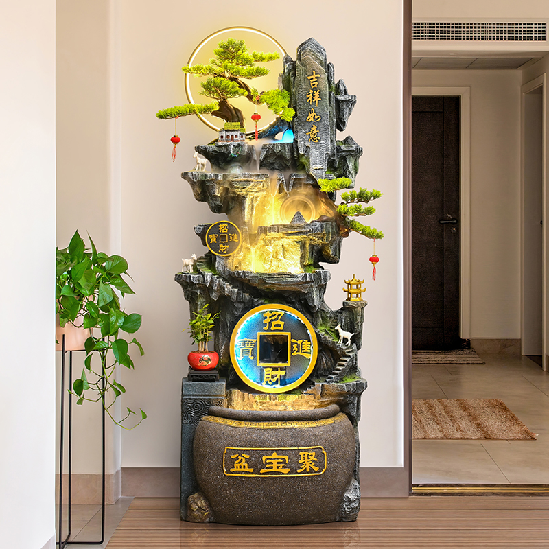 聚宝盆高山自动循环开业乔迁新居送礼客厅玄关办公室大气流水摆件