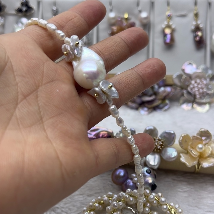 淡水珍珠颈饰银S925镶嵌