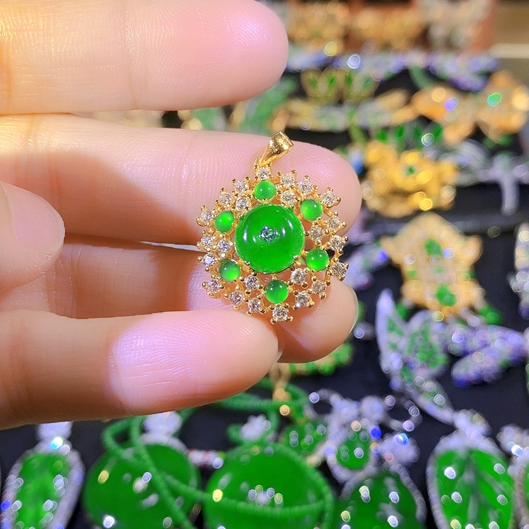 吊坠(不含链)银S925镶嵌翡翠