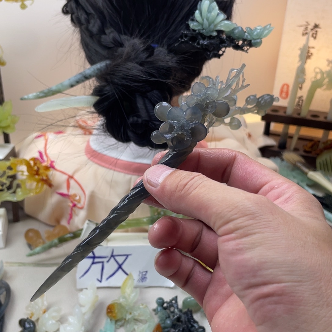 蛇纹石玉合金发饰发簪