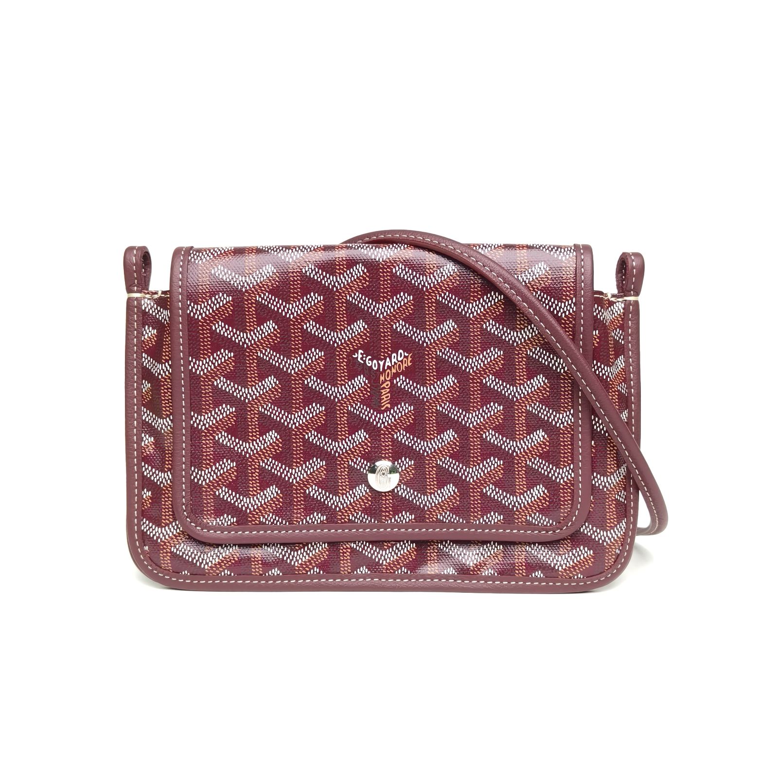 99新 Goyard 【黑黑】PLUMET 三层 WOC 酒红色 PVC