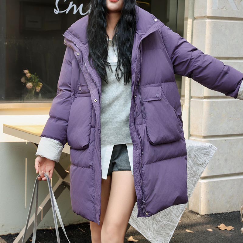 9390-9037冬季新款韩版2025宽松休闲时尚拼色连帽羽绒服女