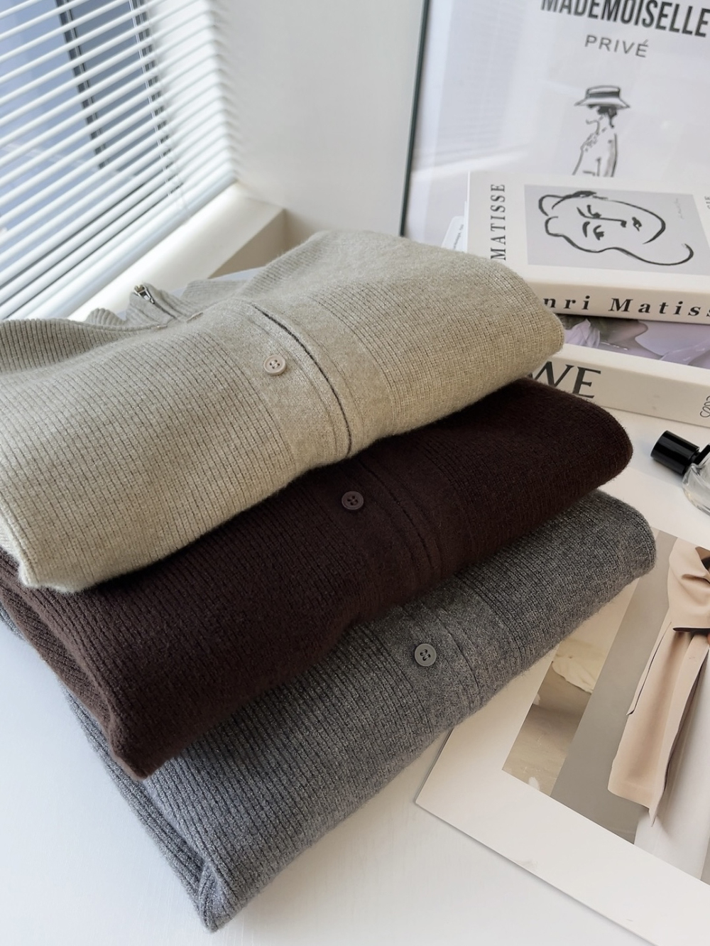 复古立领拉链针织开衫外套女潮流休闲百搭洋气秋冬季宽松外穿毛衣