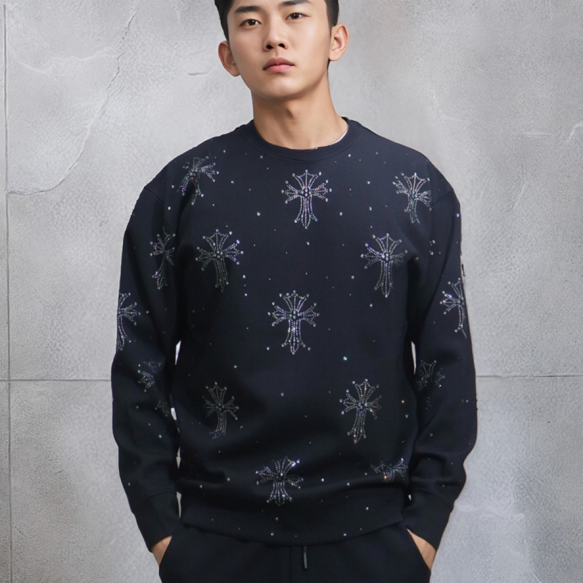 350斤烫钻满身星星十字架进口钻三次加固  超闪不掉钻 卫衣