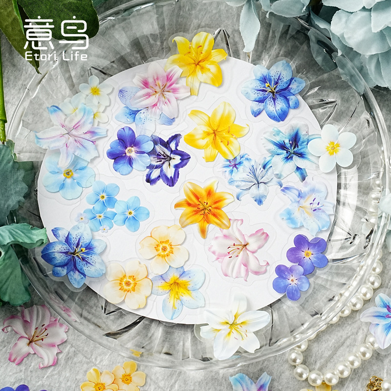 意鸟etori贴纸包 花事知多少系列花朵打底拼贴装饰贴画手账50张入