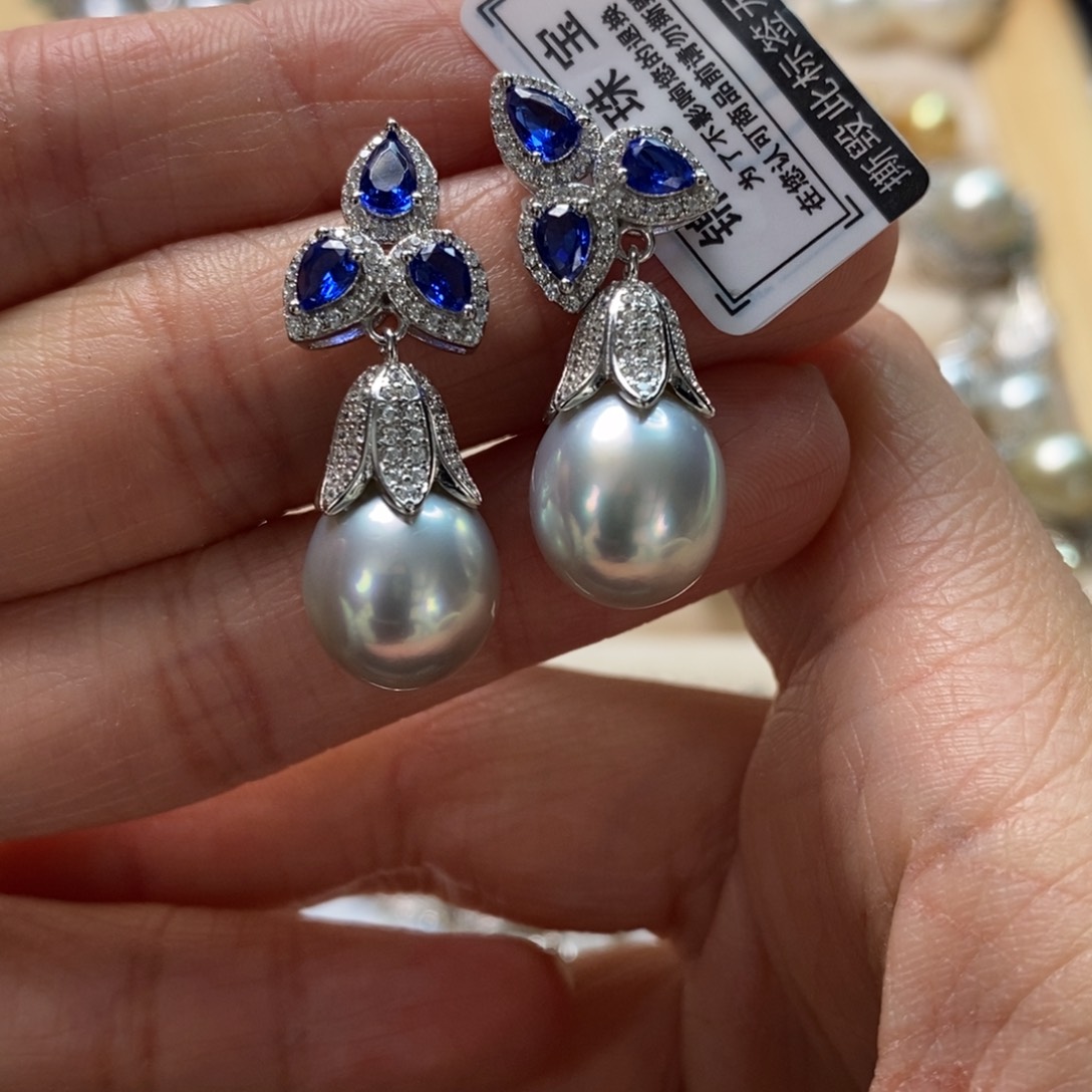 海水珍珠耳饰银S925镶嵌