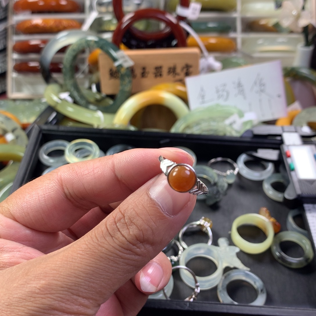 蛇纹石玉戒指银S925镶嵌