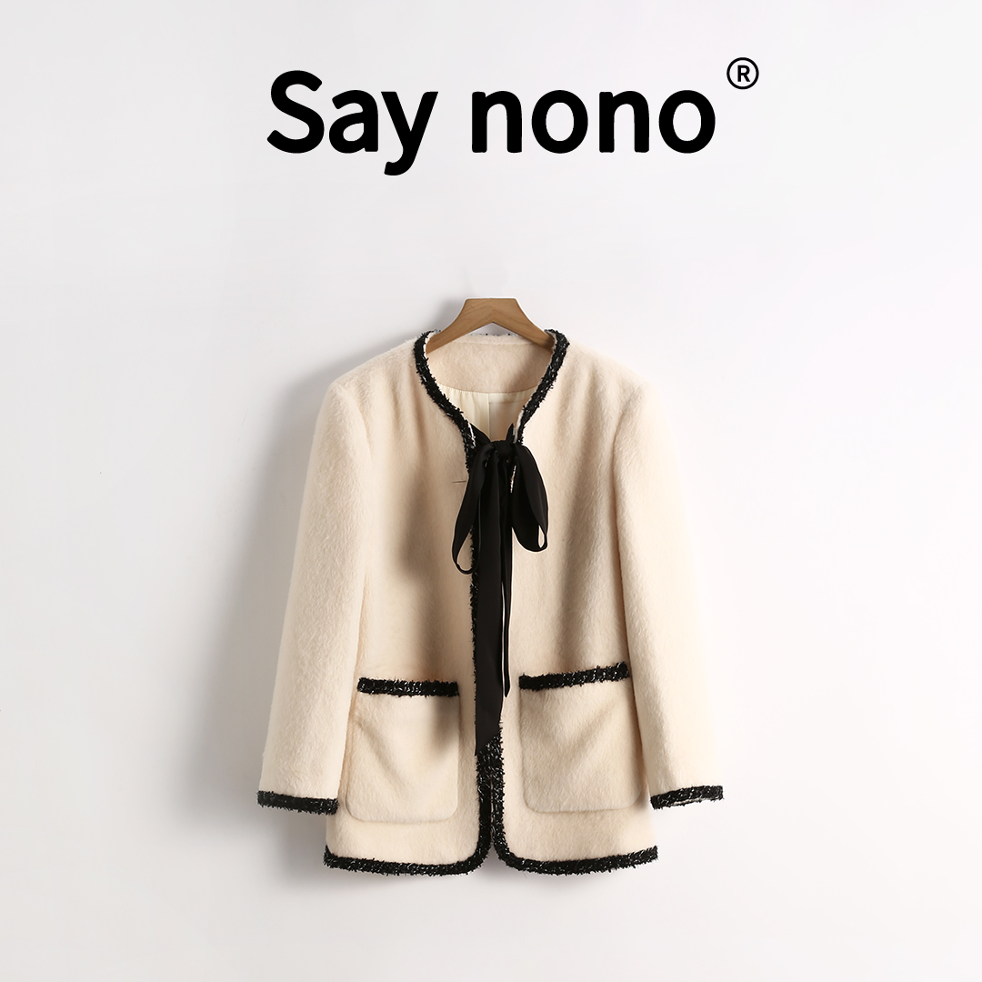 懒猫nono│Saynono 冬季气质撞色织带小香风苏丽羊驼大衣 /SY58030