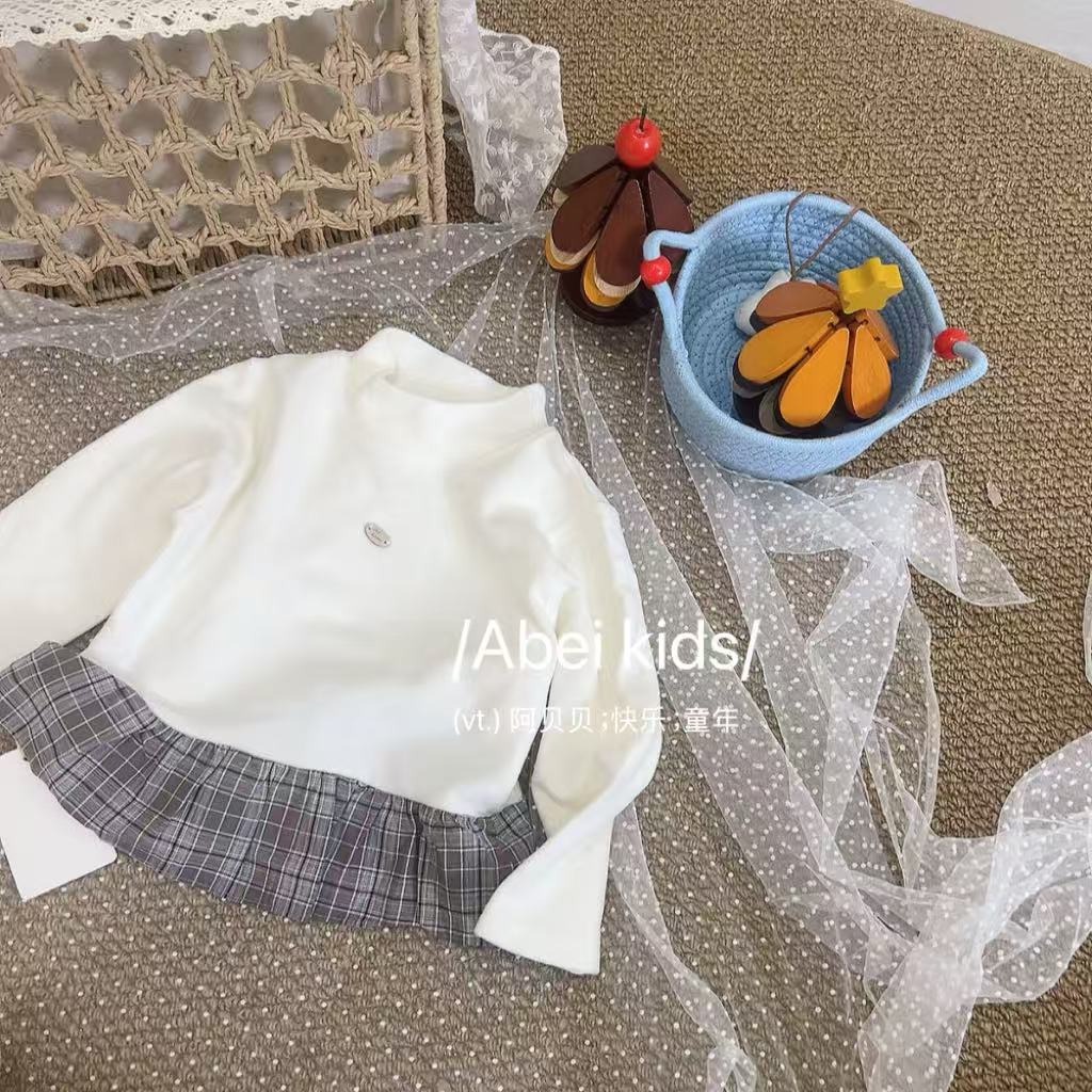 【E2】格子下摆水晶绒打底童装