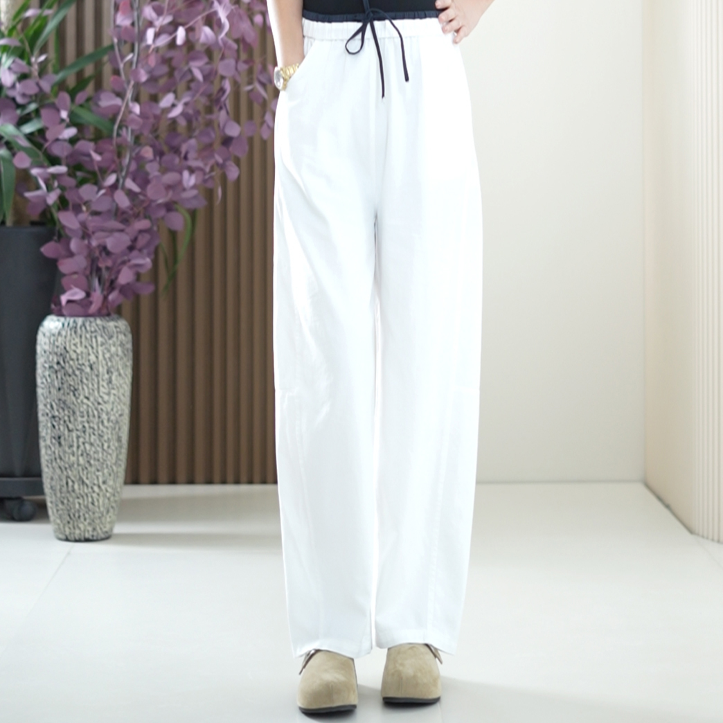 莱赛尔天丝棉窄版镰刀裤拼色松紧高腰头大码百搭早秋新款直筒裤女