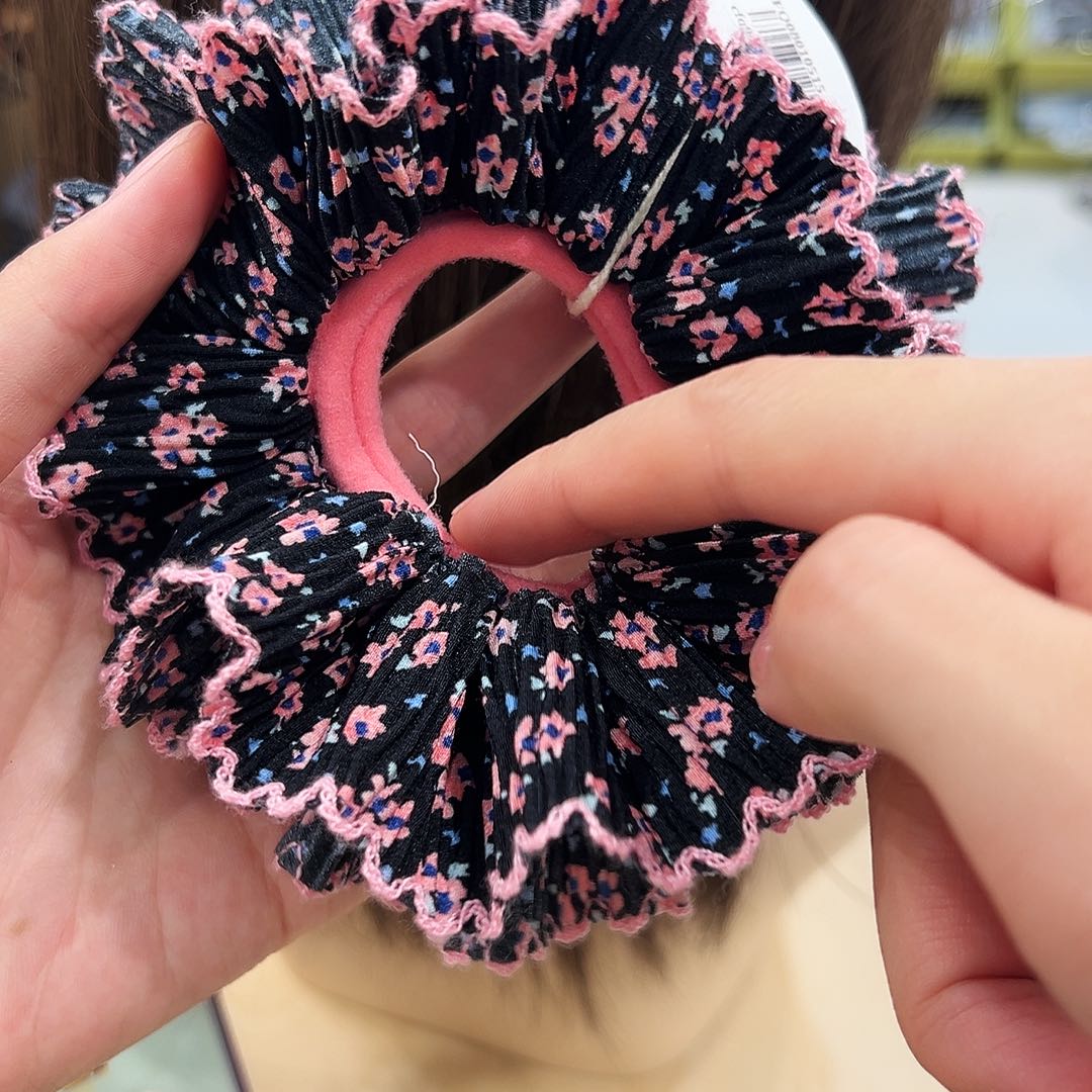 非金属皮质粉色碎花发圈