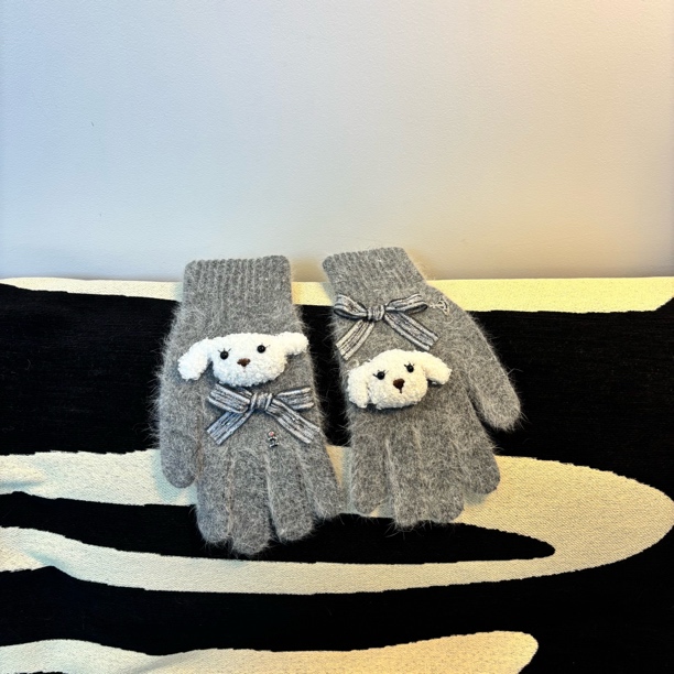 蝴蝶结小狗灰色手套ST046