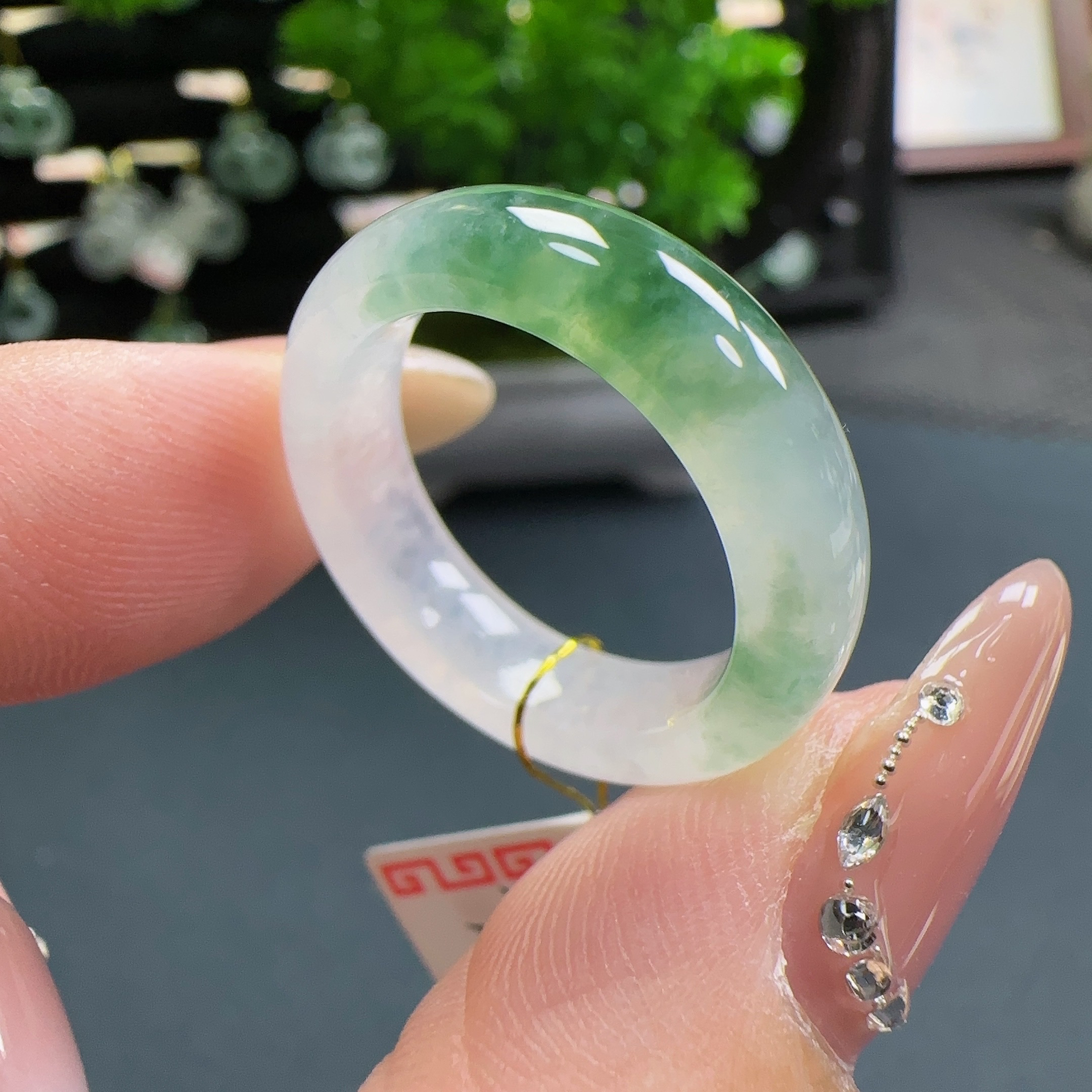 A6663缅甸纯天然A货翡翠冰飘花16号圈口戒指 内径18*6.1*3.7