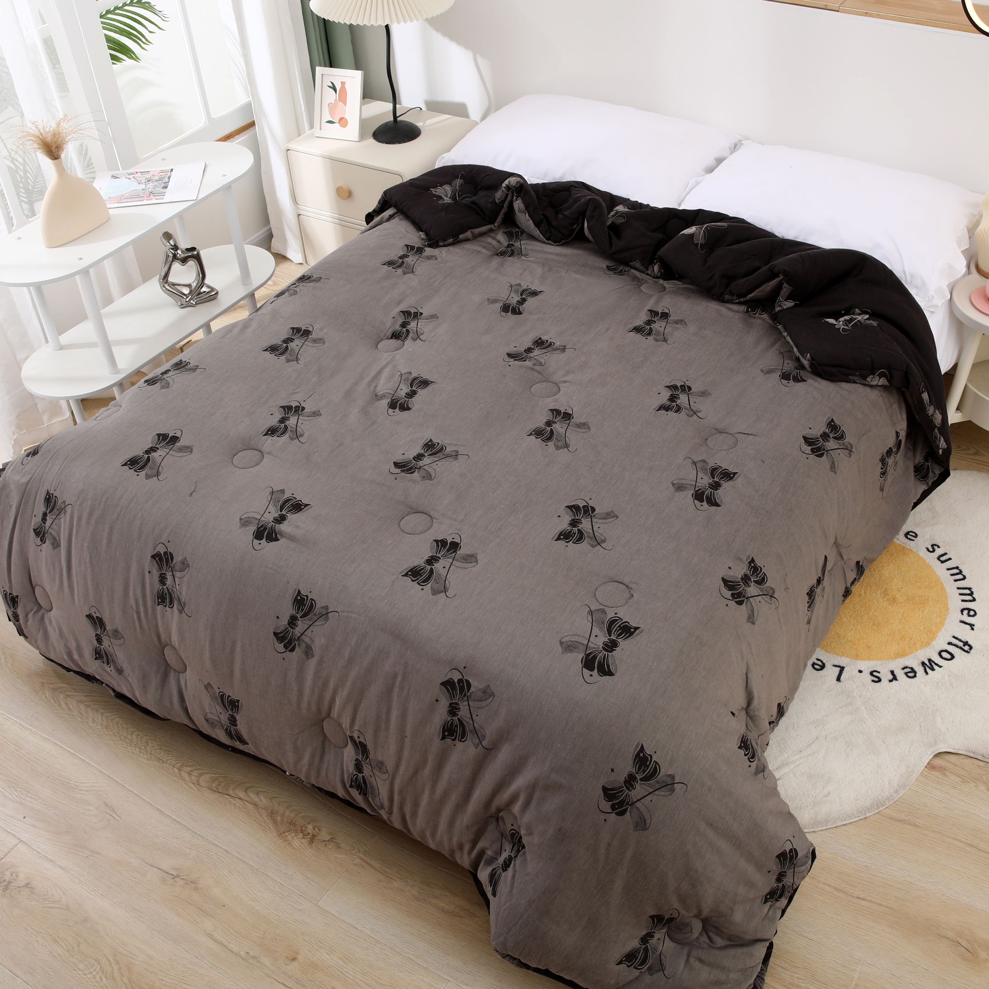 【蝴蝶结-床单】新款中古简约风黑茶灰色 四季宿舍通用床单