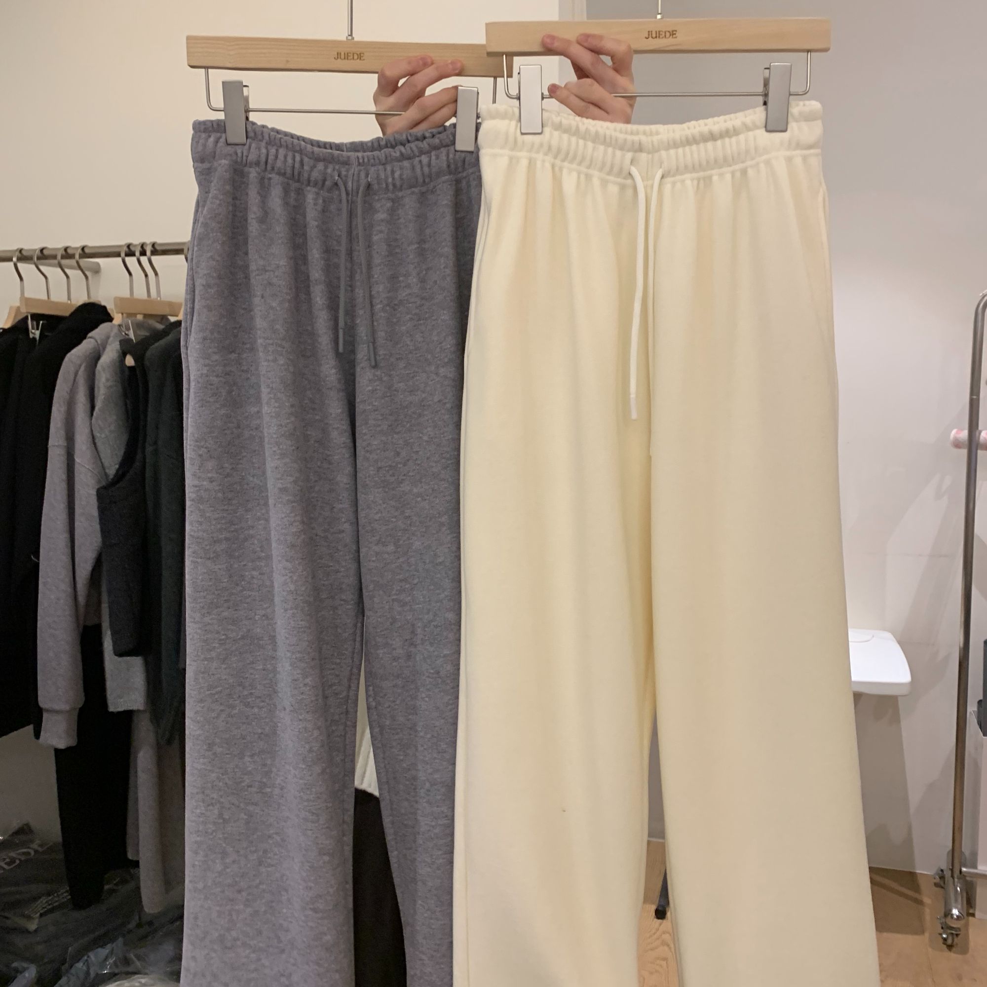 【小晴】东大门JUEDE家加厚松紧腰抽绳宽松直筒休闲裤 NO退换!!!