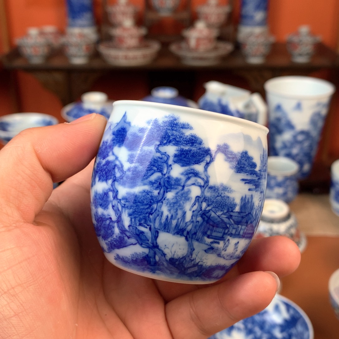 山水主人杯手工手绘