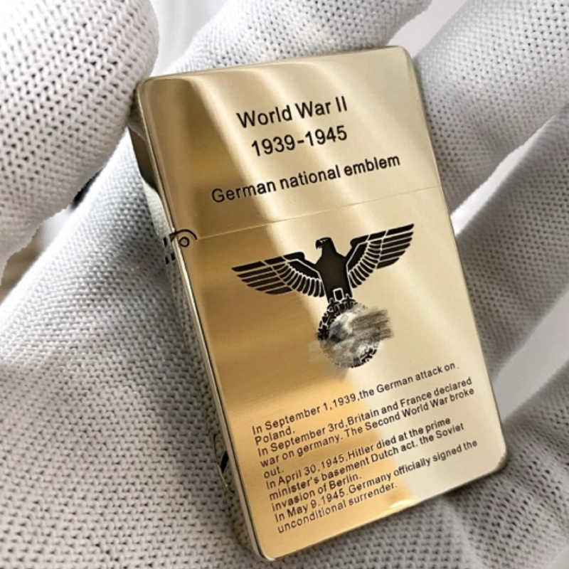 定制款纯黄铜深雕刻一体机经典小重甲超薄煤油砂轮打火机