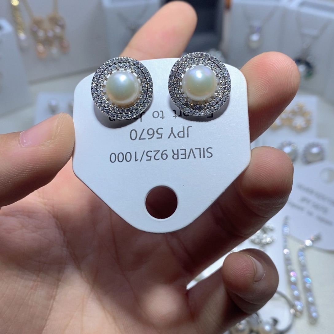 银S925镶嵌耳饰淡水珍珠