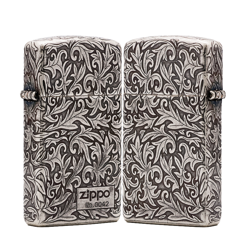 ZIPPO/之宝古银纤巧窄机【唐草右下标】正品煤油打火机KF-DF