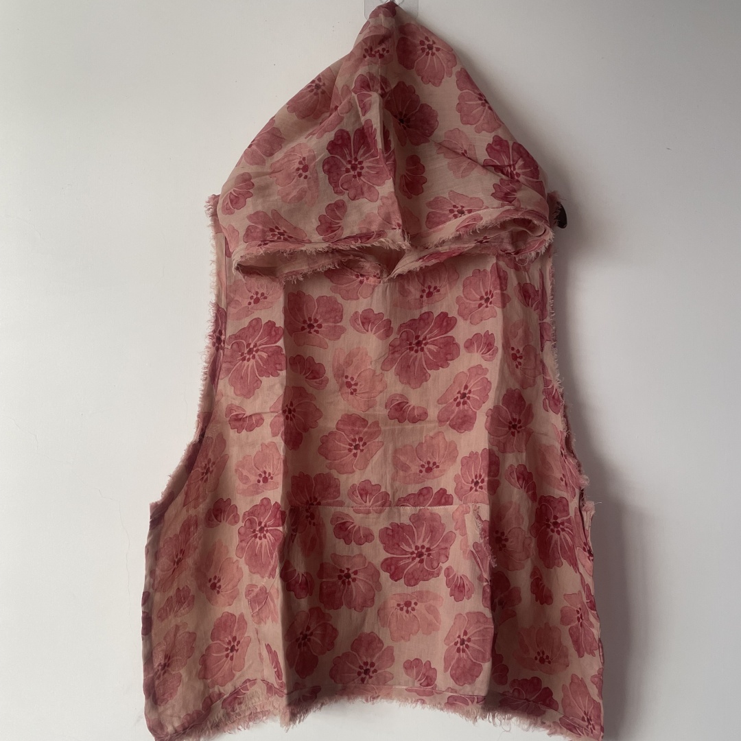 丽丽/夏季苎麻数码印花百搭连帽小衫复古