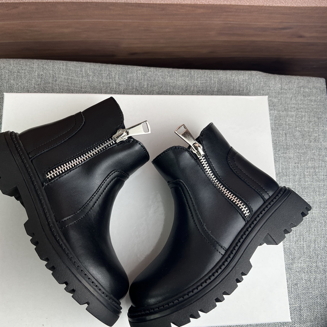 女男童皮靴棉靴女童加肥版靴子时尚童鞋女鞋儿童女童靴子黑色皮