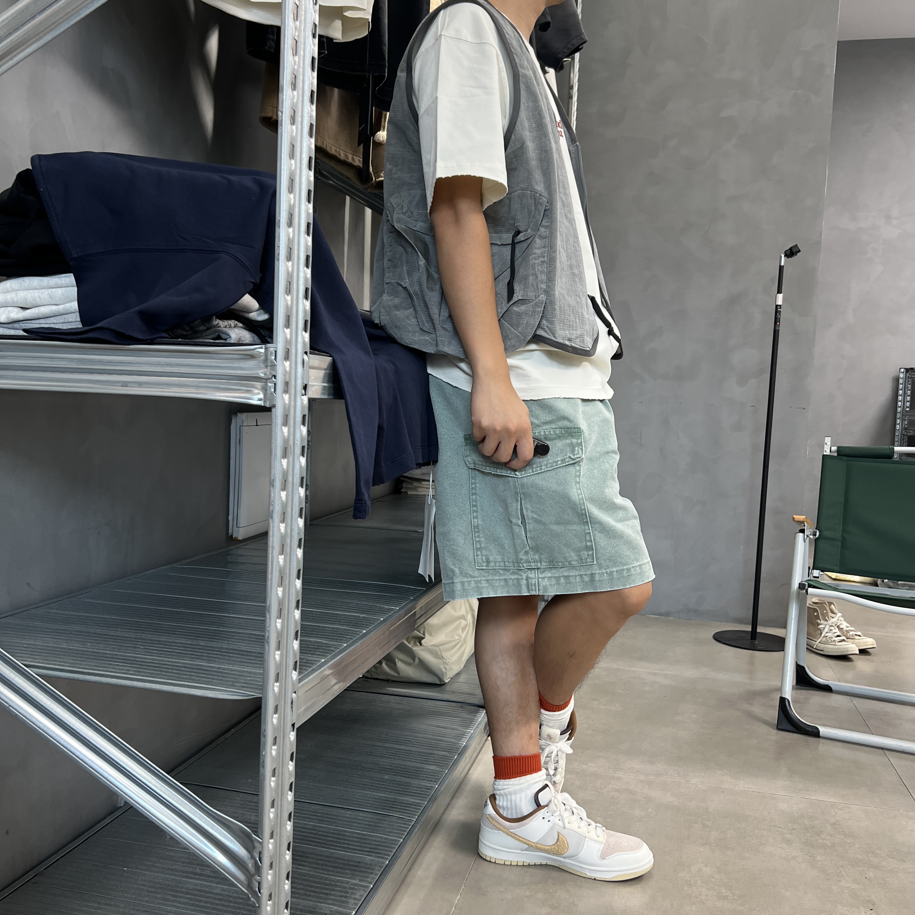 夏日马卡龙水洗磨破工装口袋短裤