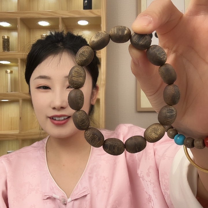 沉香手串海南沉香绿棋留疤随形1.0单圈