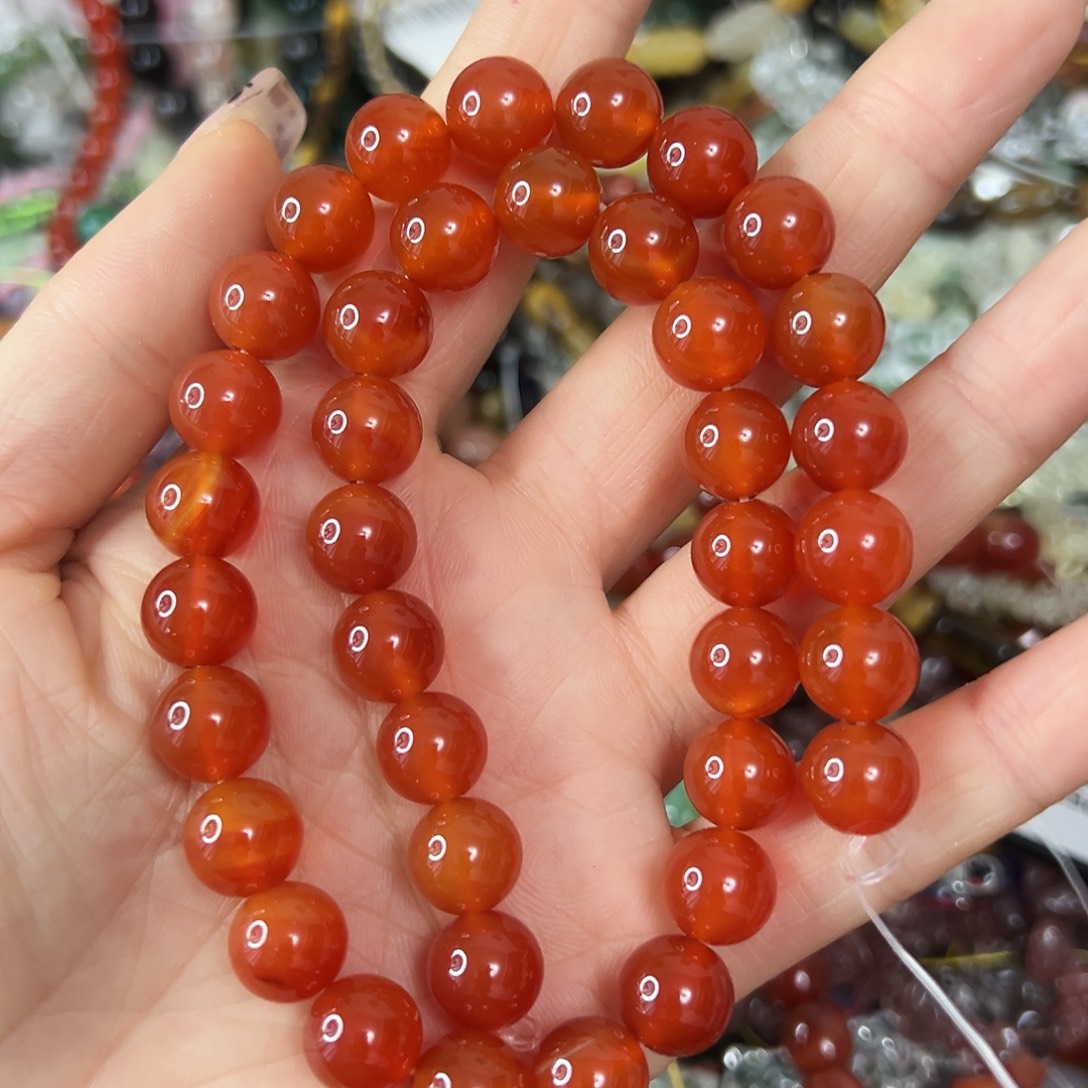 玛瑙/玉髓合金珠宝半成品，A级卡10柿子红玛瑙一条