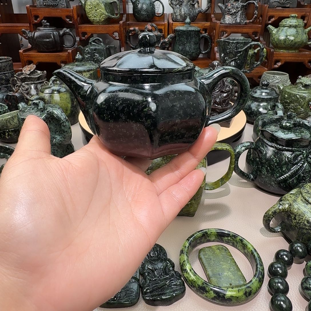 果***奶蛇纹石玉未镶嵌藏玉药王石茶壶