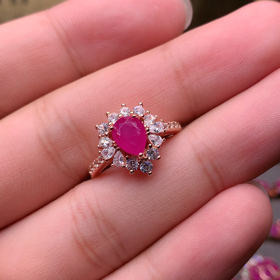 红宝石戒指银S925镶嵌